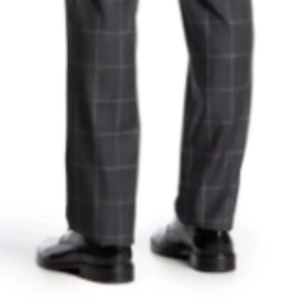 Hickey Freeman 42L, Charcoal Windowpane Regular Fit 2B Plaid 2-Piece Suit Set - Picture 9 of 9
